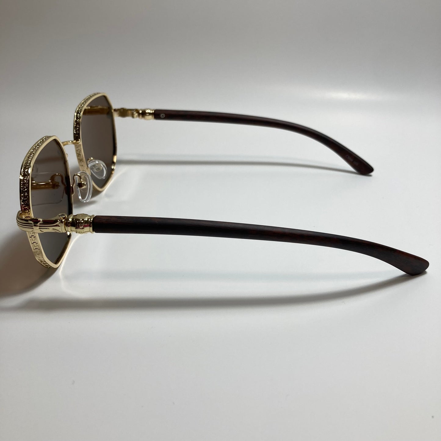 mens and womens gold and brown square sunglasses