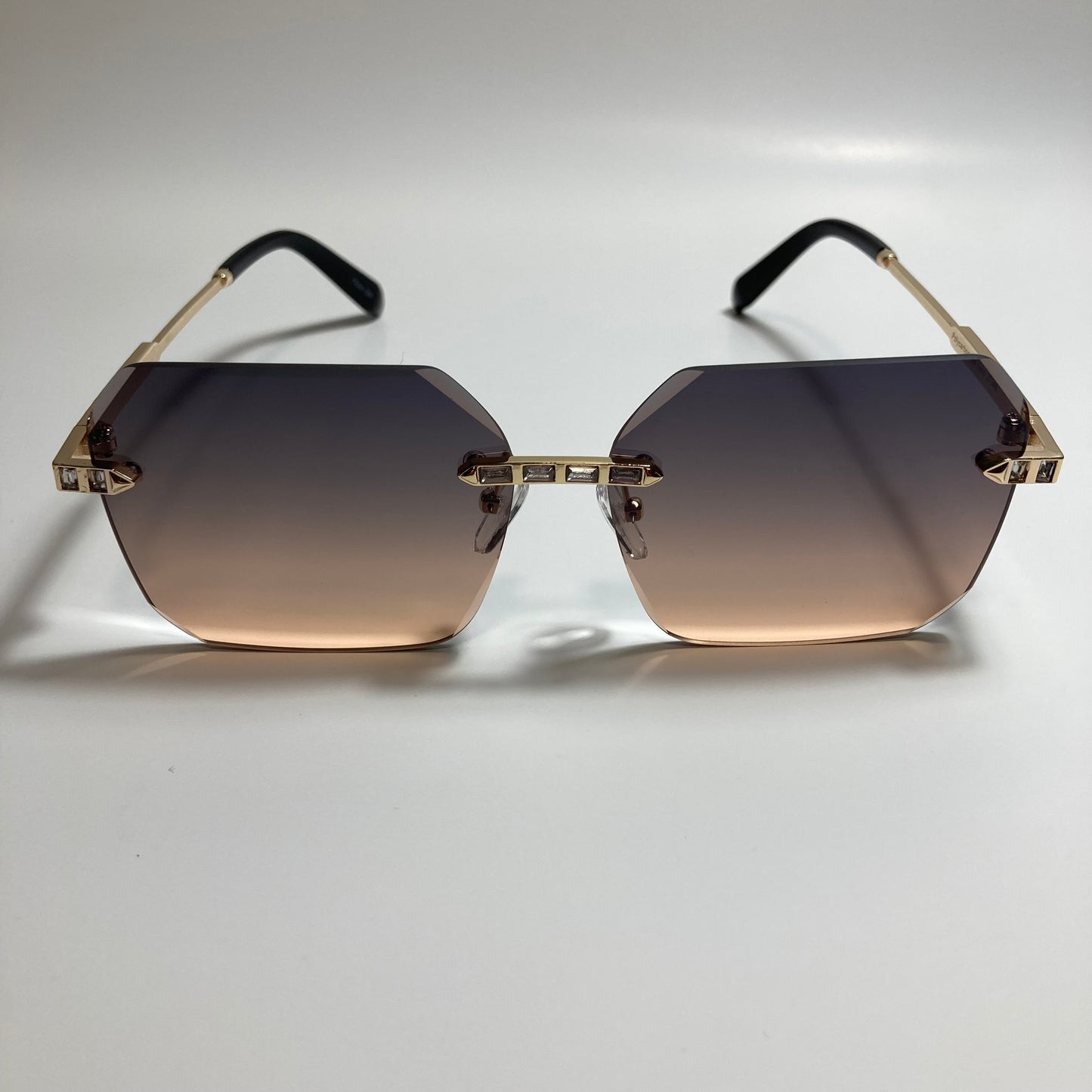 womens black orange and gold rimless square rhinestone sunglasses