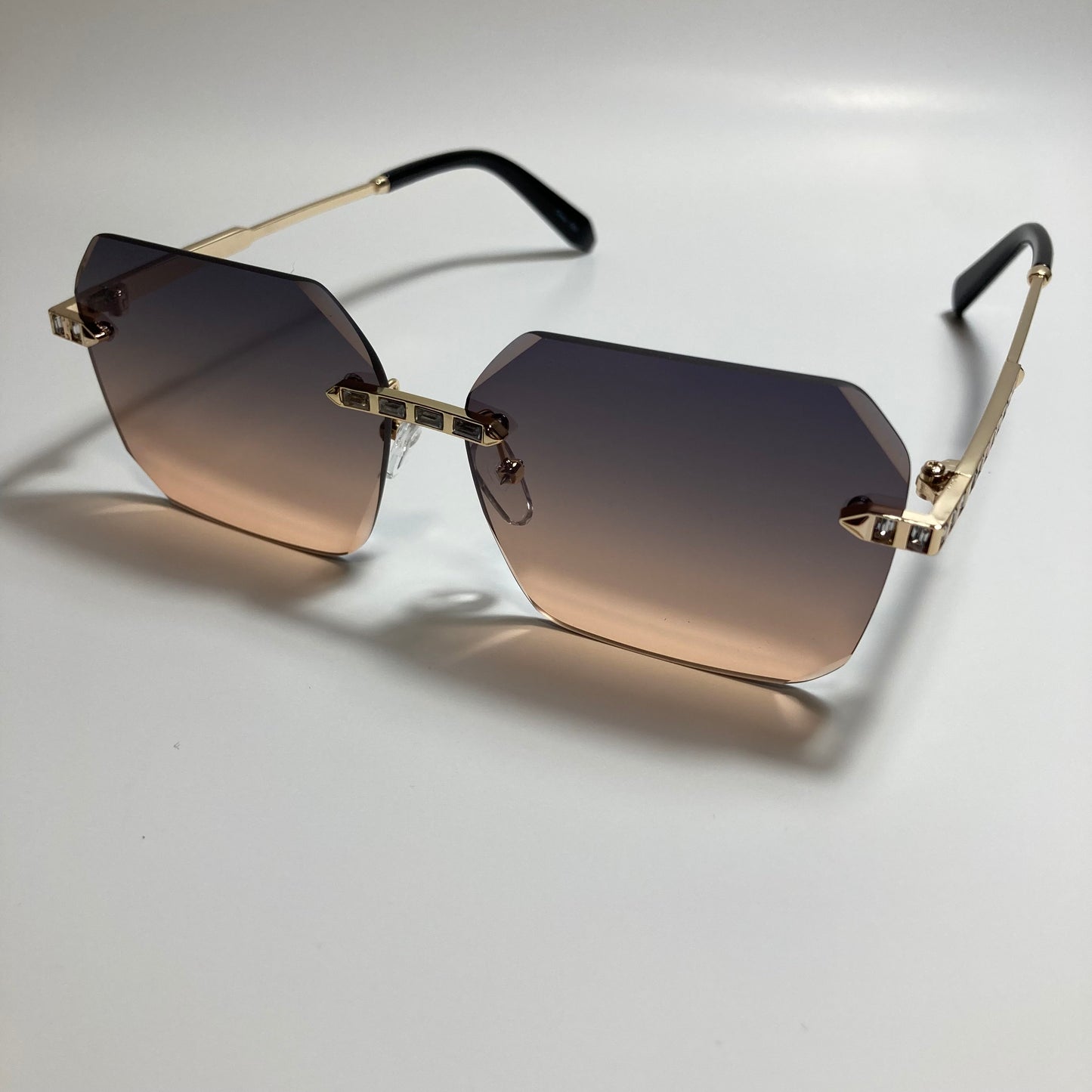 womens black orange and gold rimless square rhinestone sunglasses