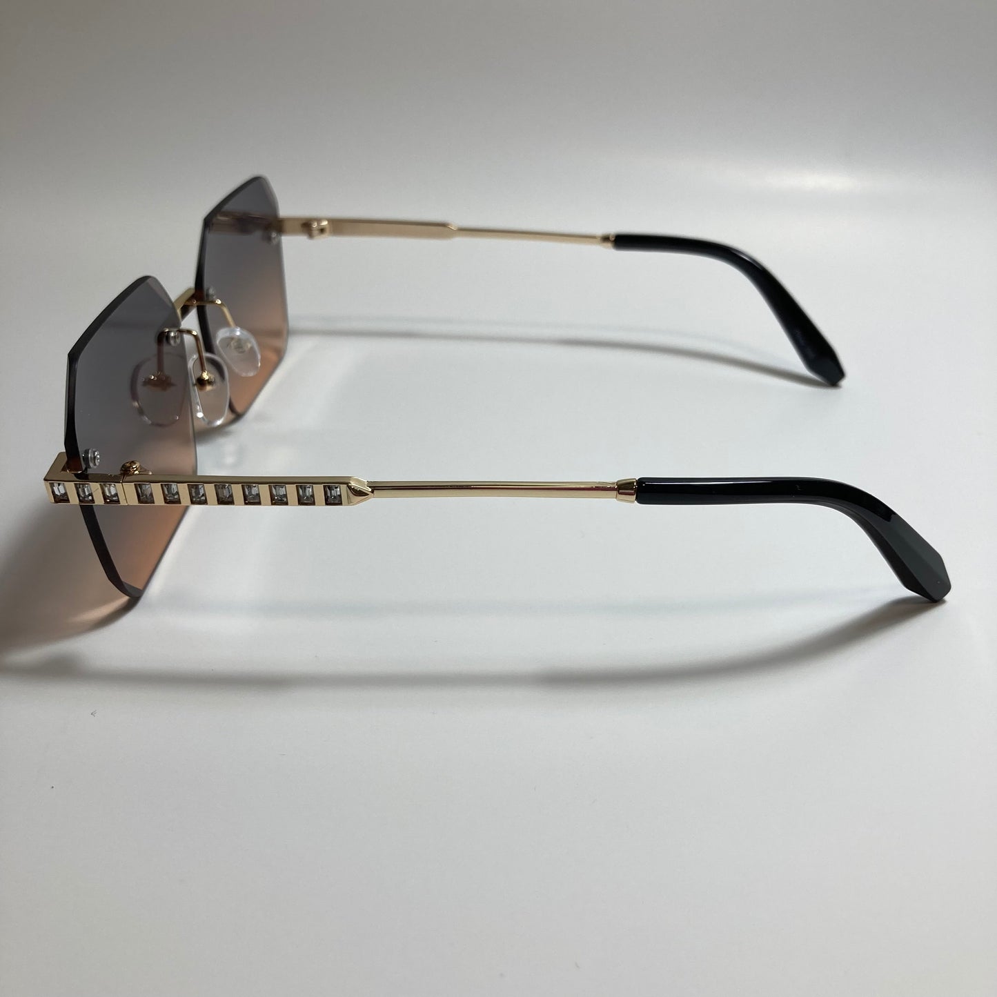 womens black orange and gold rimless square rhinestone sunglasses