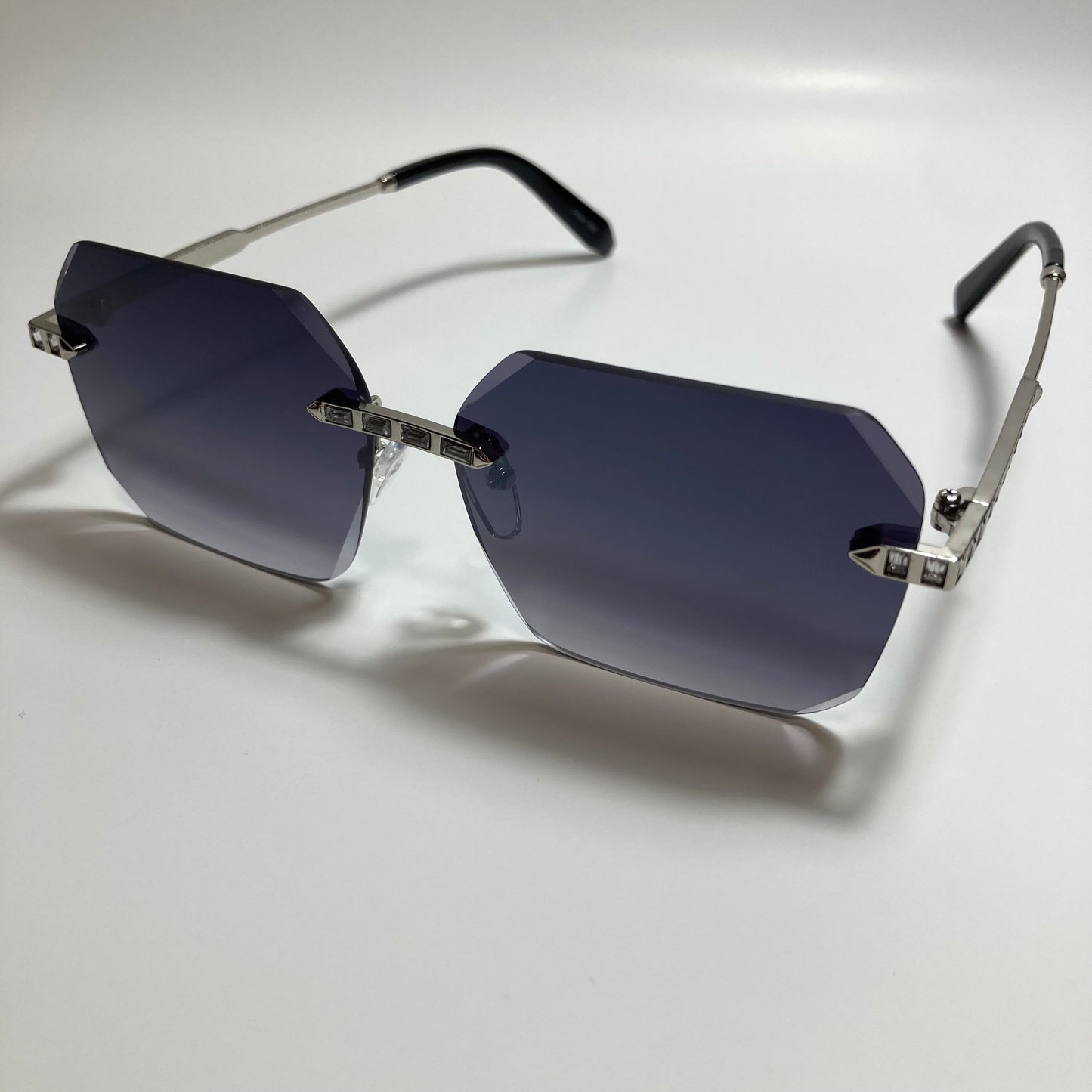 womens black and silver rimless square rhinestone sunglasses