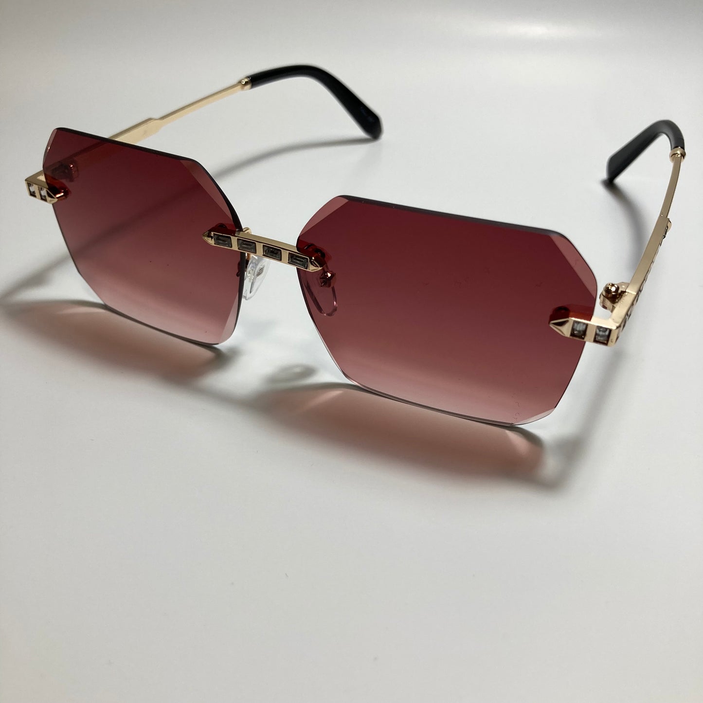 womens red and gold rimless square rhinestone sunglasses