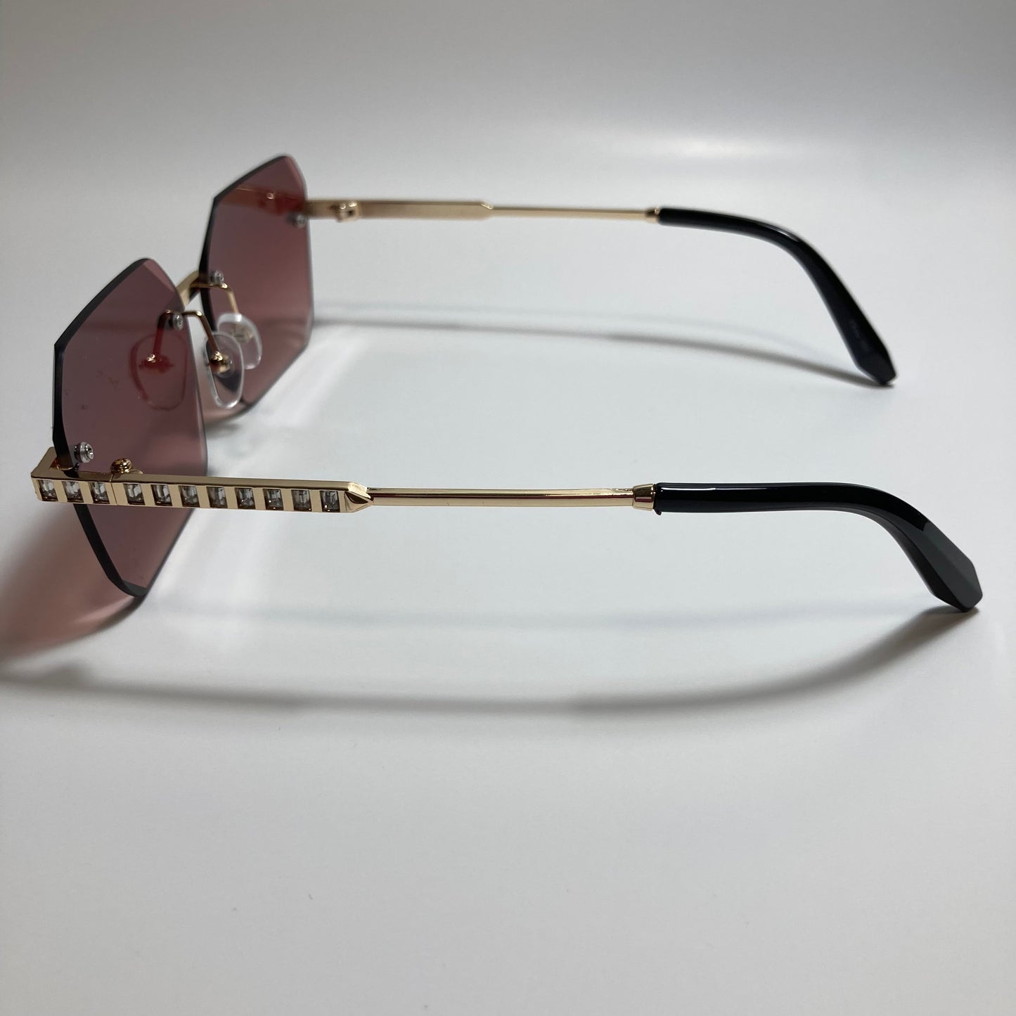 womens red and gold rimless square rhinestone sunglasses