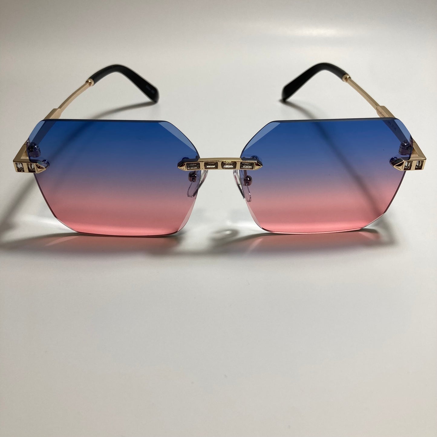 womens pink blue and gold rimless square rhinestone sunglasses