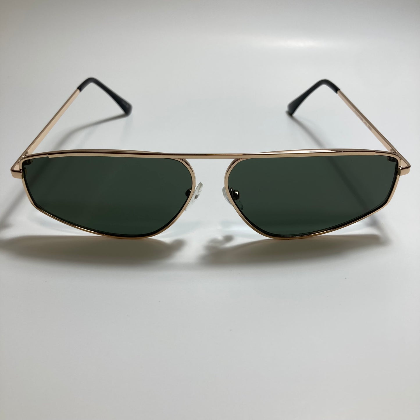 mens and womens green and gold futuristic sunglasses