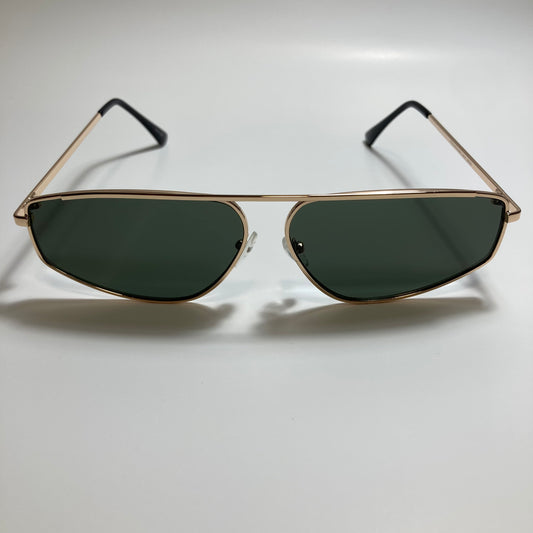 mens and womens green and gold futuristic sunglasses
