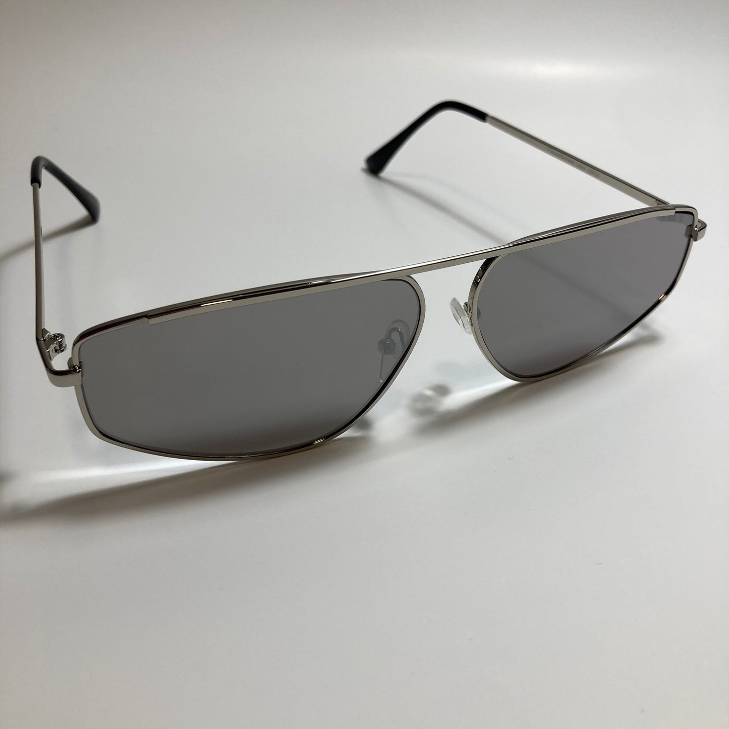 mens and womens gray and silver futuristic sunglasses