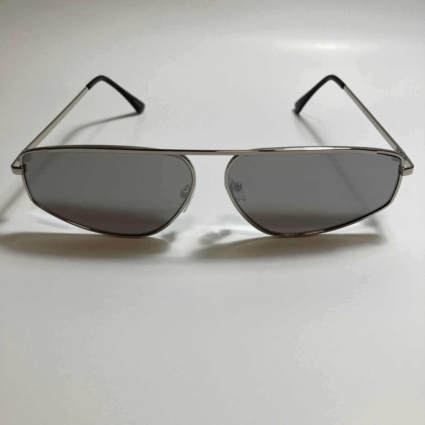 mens and womens gray and silver futuristic sunglasses