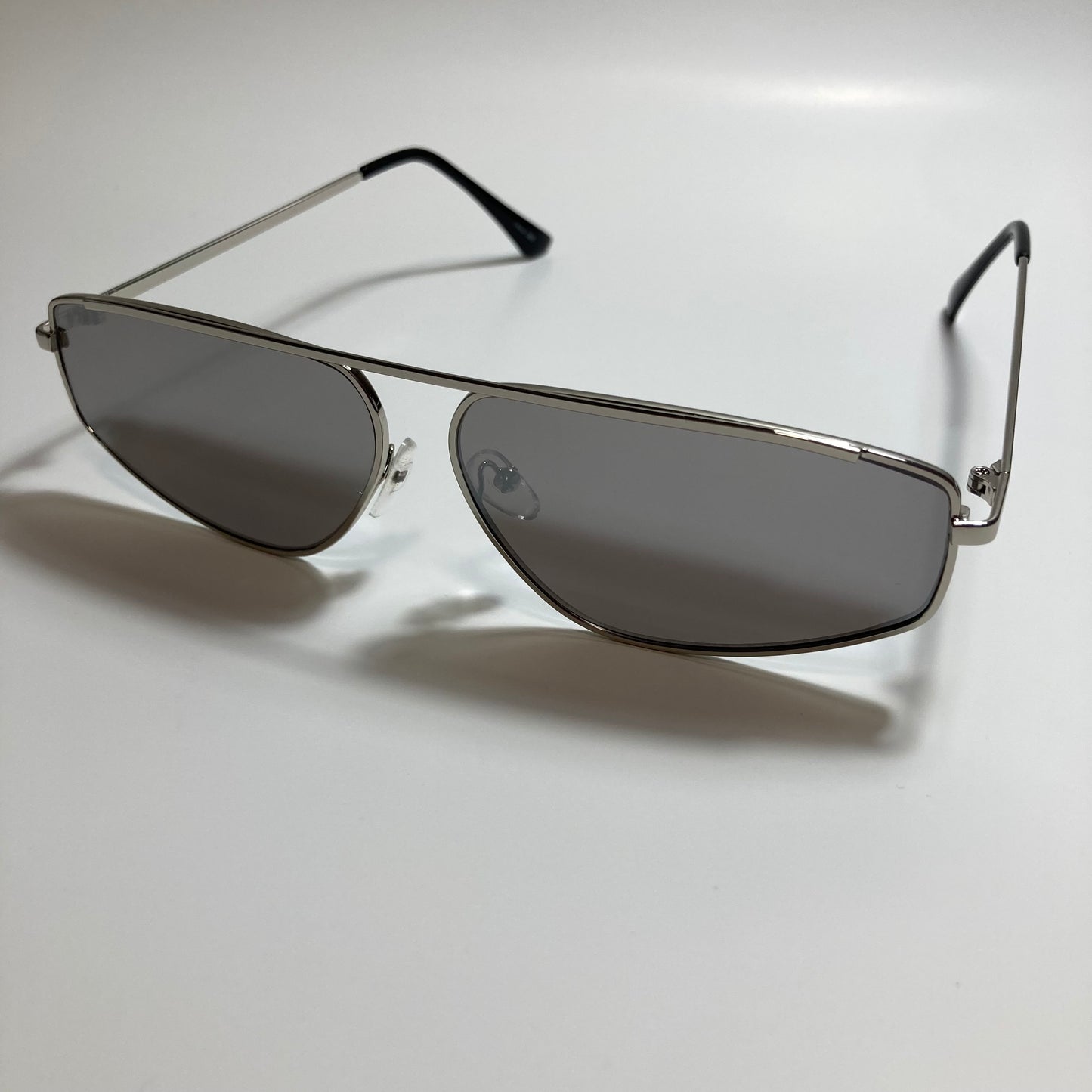 mens and womens gray and silver futuristic sunglasses