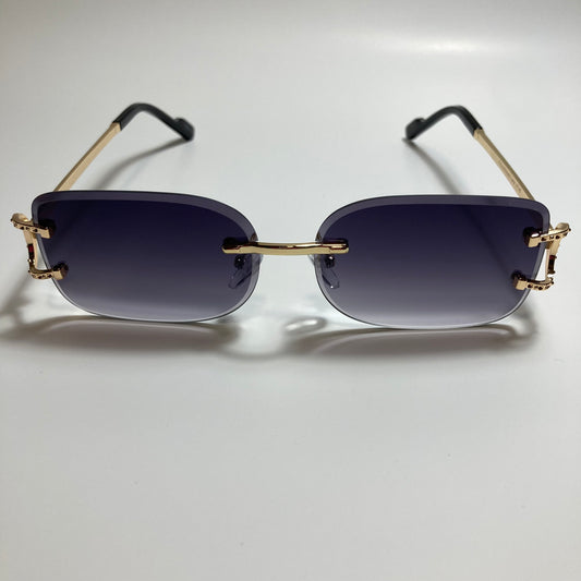 mens and womens black and gold rimless square sunglasses