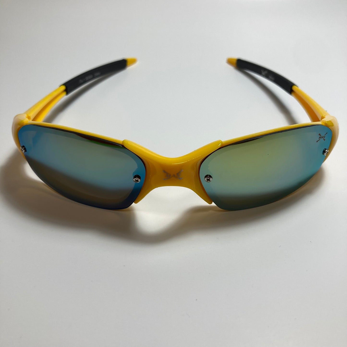 mens and womens yellow and green wrap around sunglasses