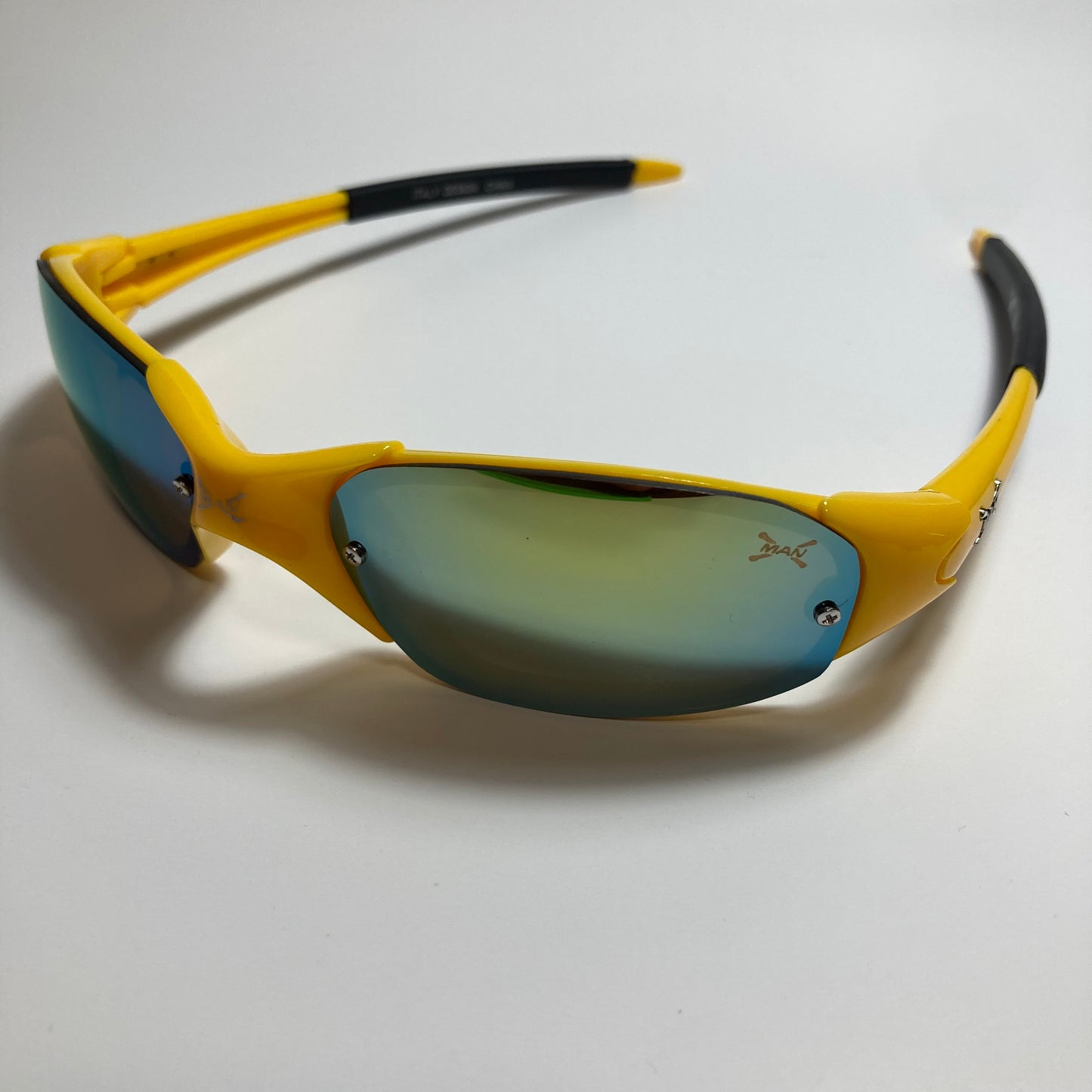 mens and womens yellow and green wrap around sunglasses