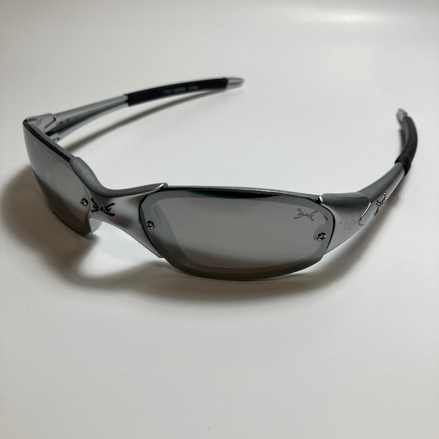 mens and womens silver wrap around sunglasses