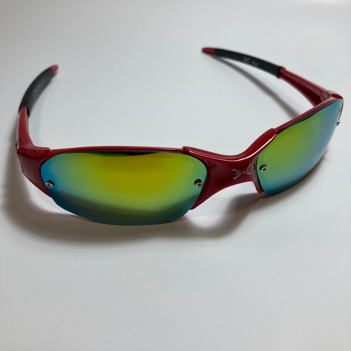 mens and womens red and yellow wrap around sunglasses