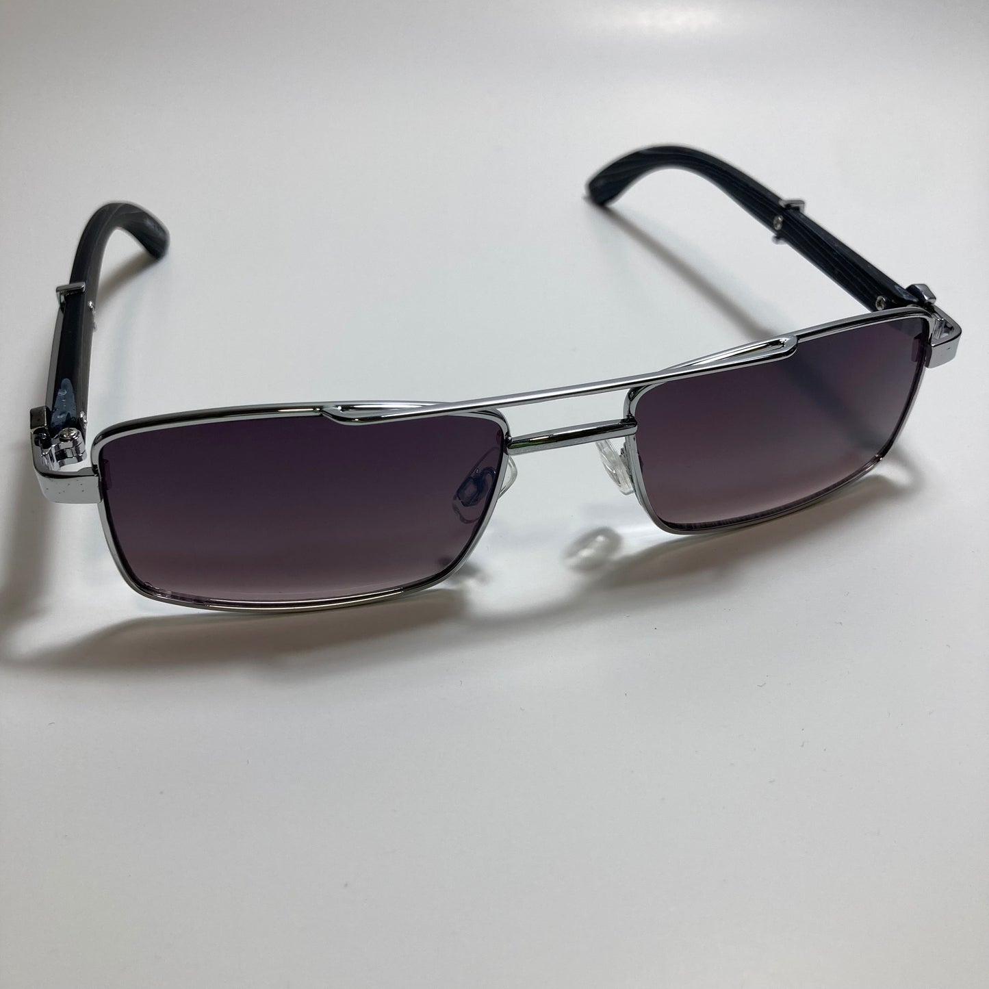 womens and mens black and silver square metal sunglasses
