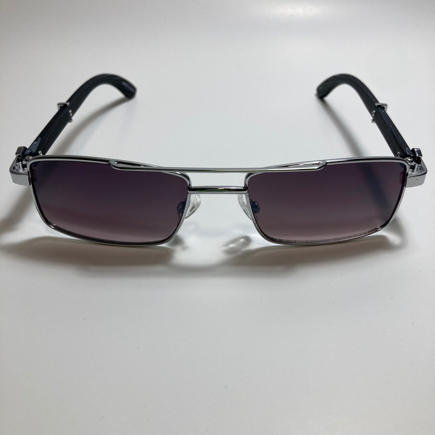 womens and mens black and silver square metal sunglasses