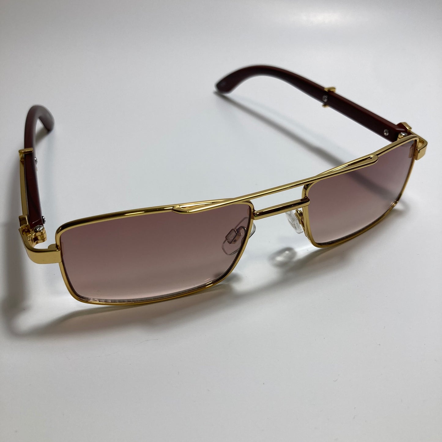 womens and mens brown and gold square metal sunglasses