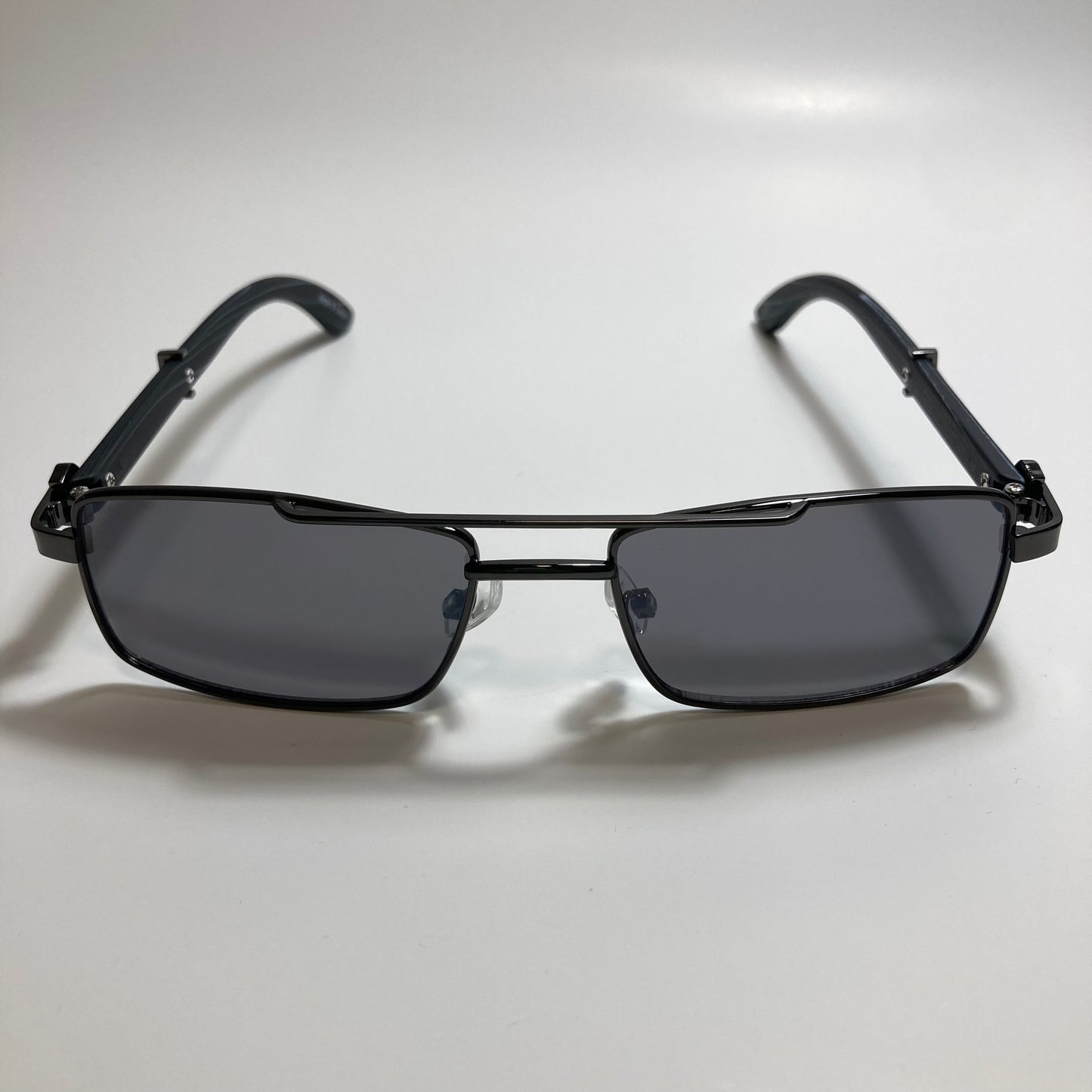 womens and mens black and black square metal sunglasses