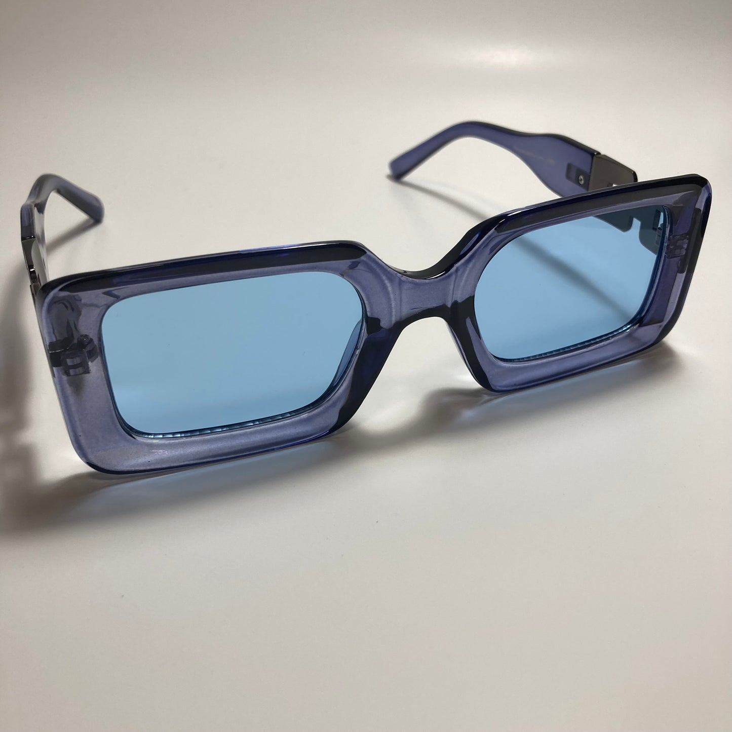 womens blue and silver square sunglasses