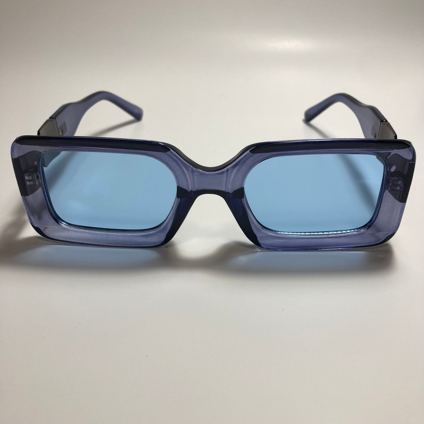 womens blue and silver square sunglasses