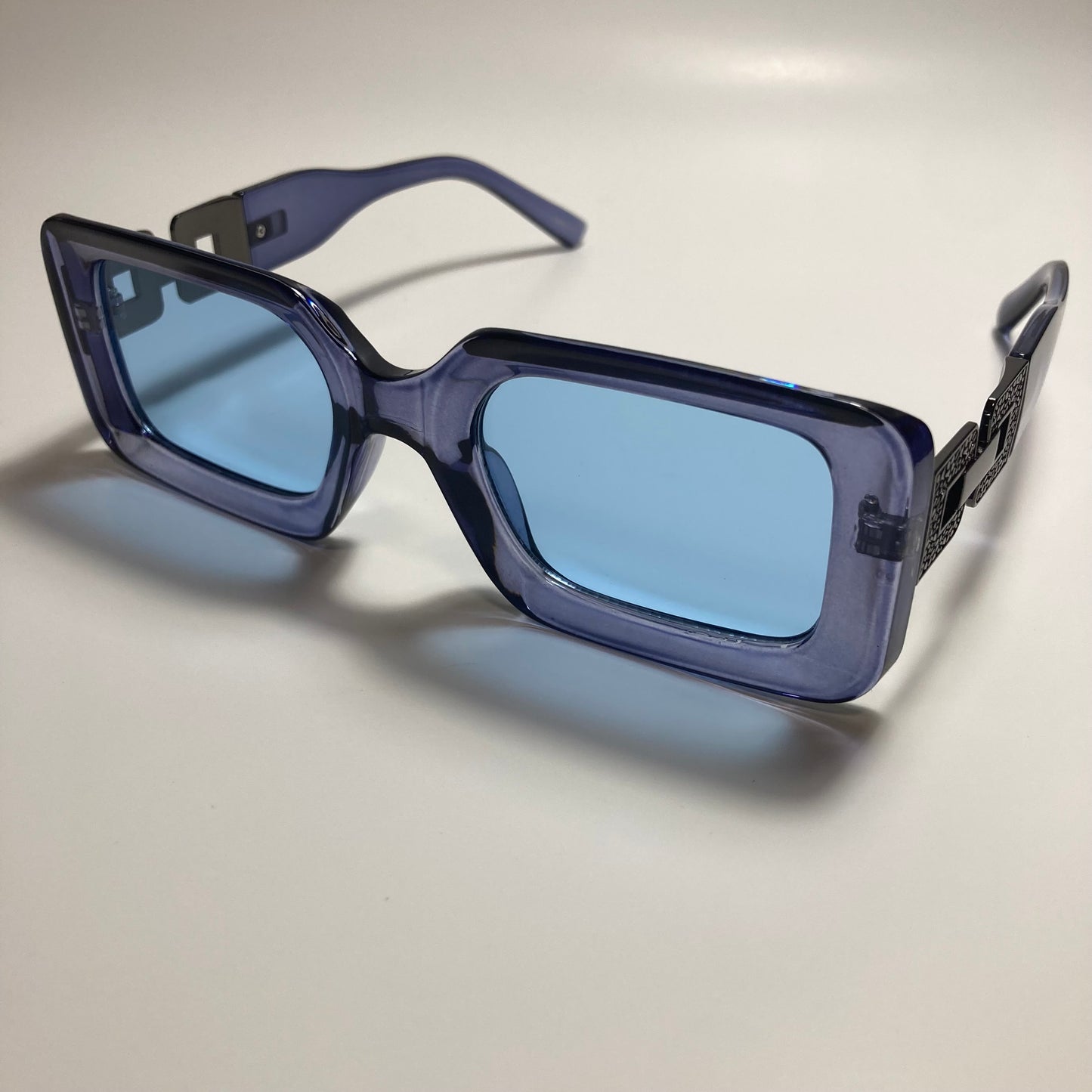 womens blue and silver square sunglasses