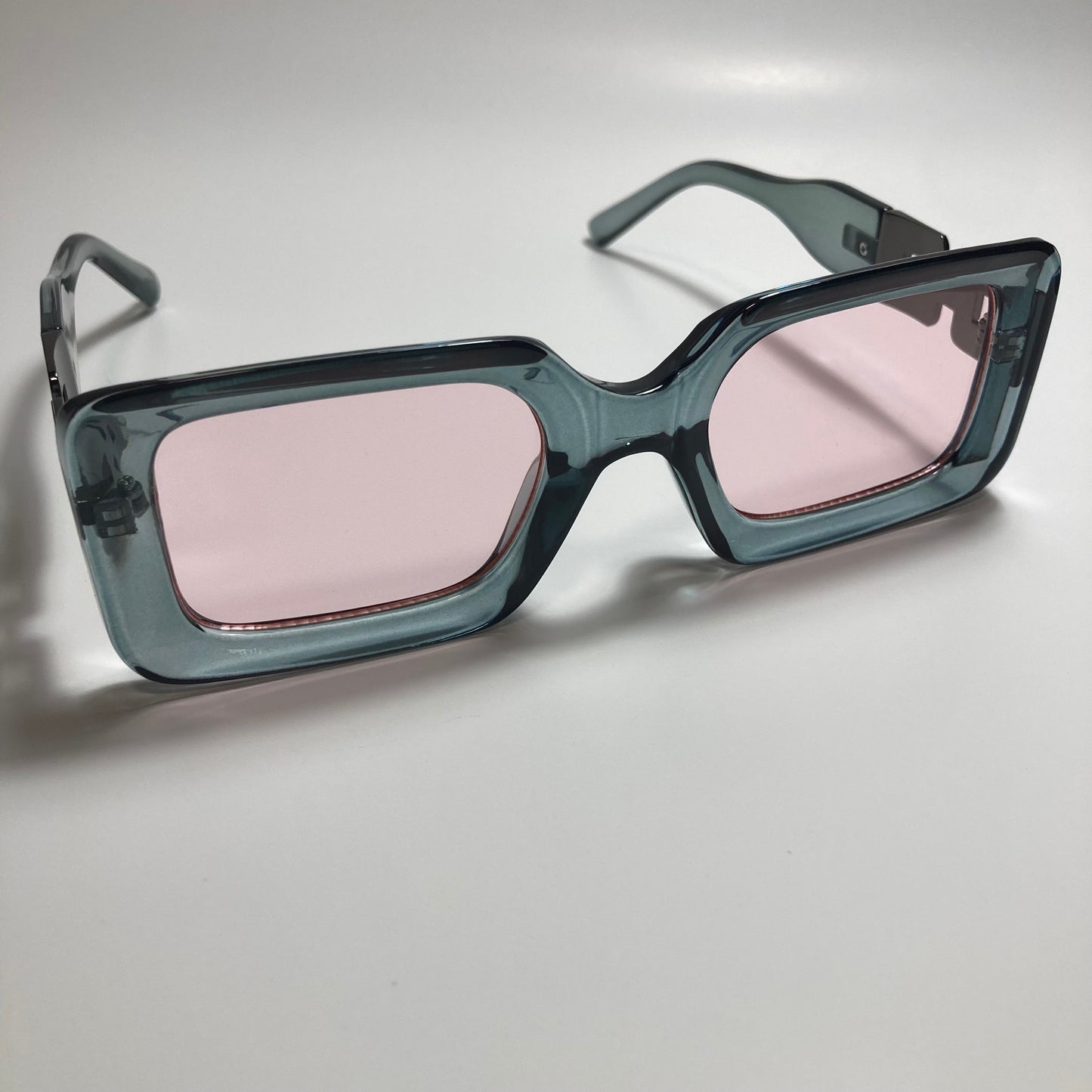 womens gray pink and silver square sunglasses