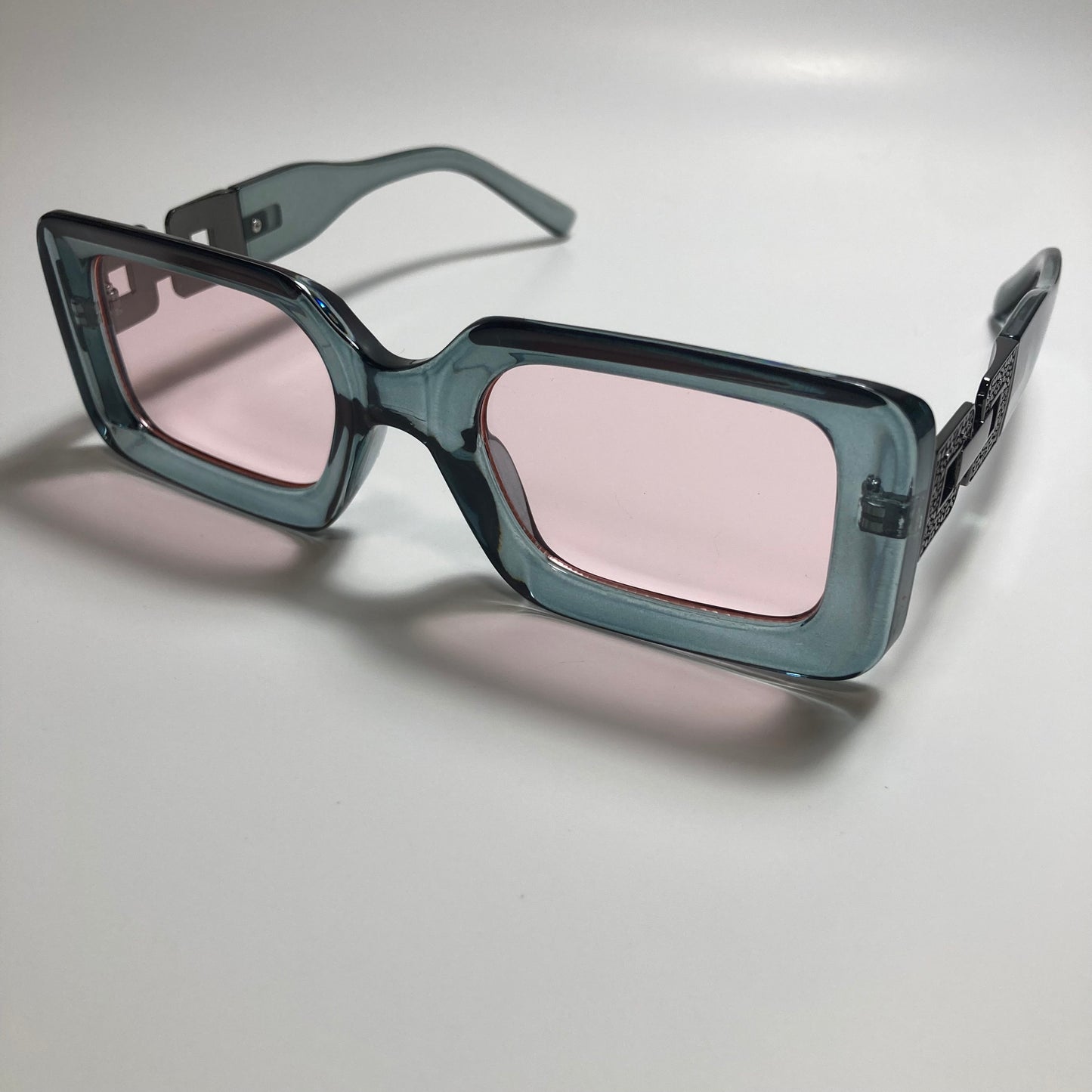 womens gray pink and silver square sunglasses