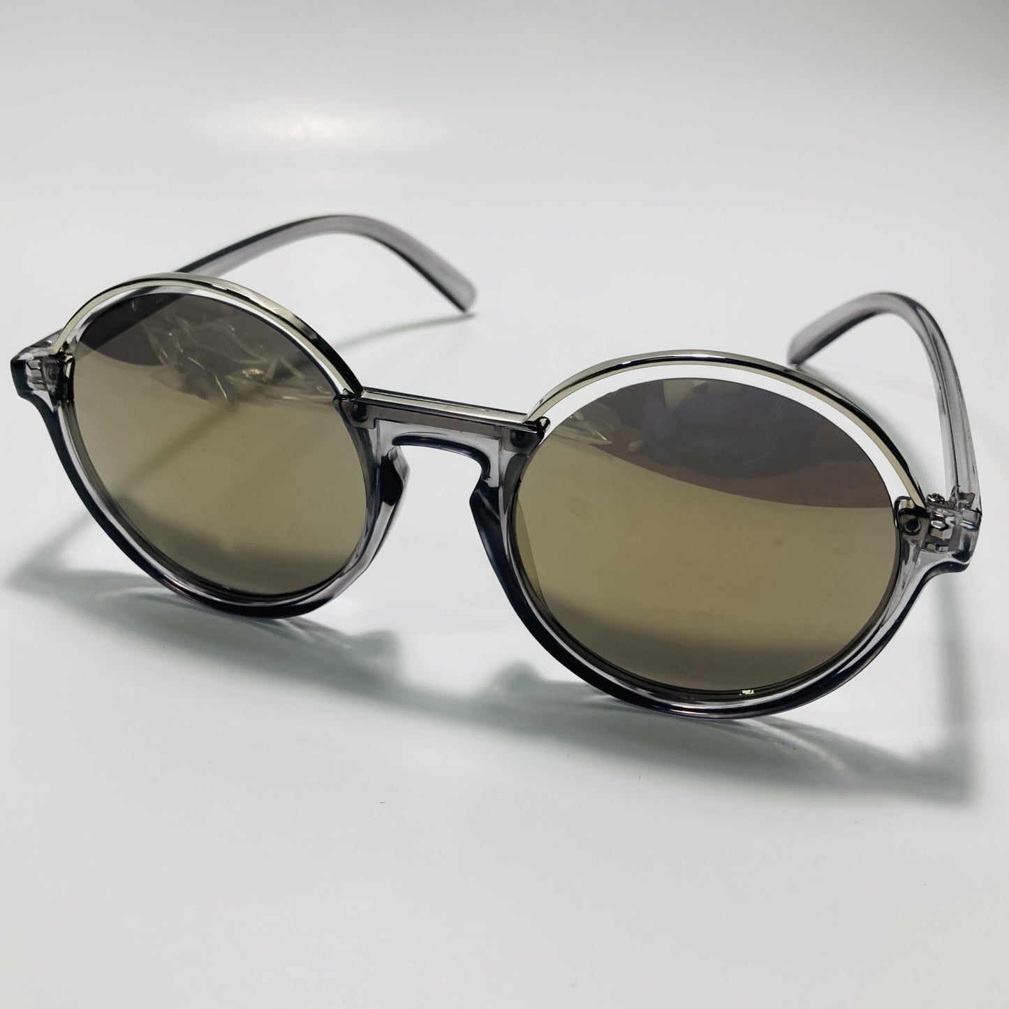 womens gray and silver round sunglasses