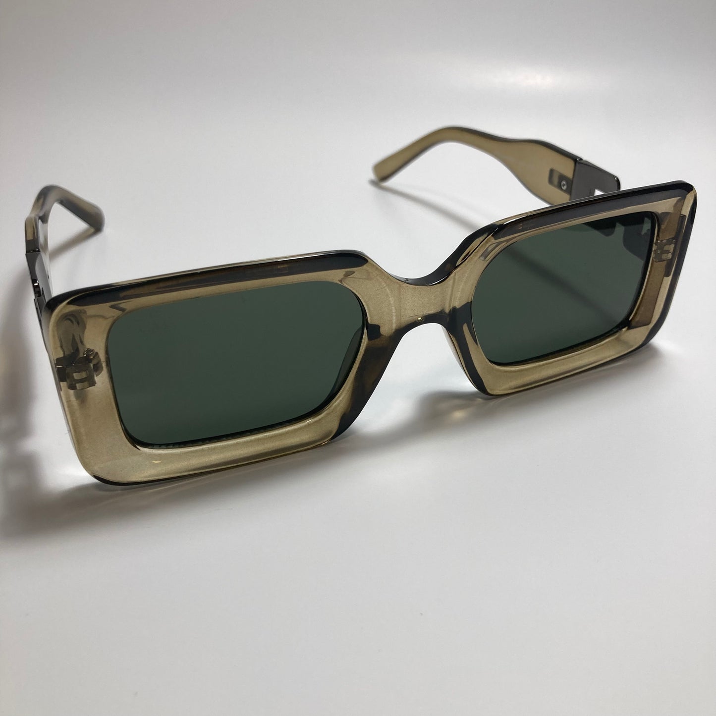 womens gray green and silver square sunglasses