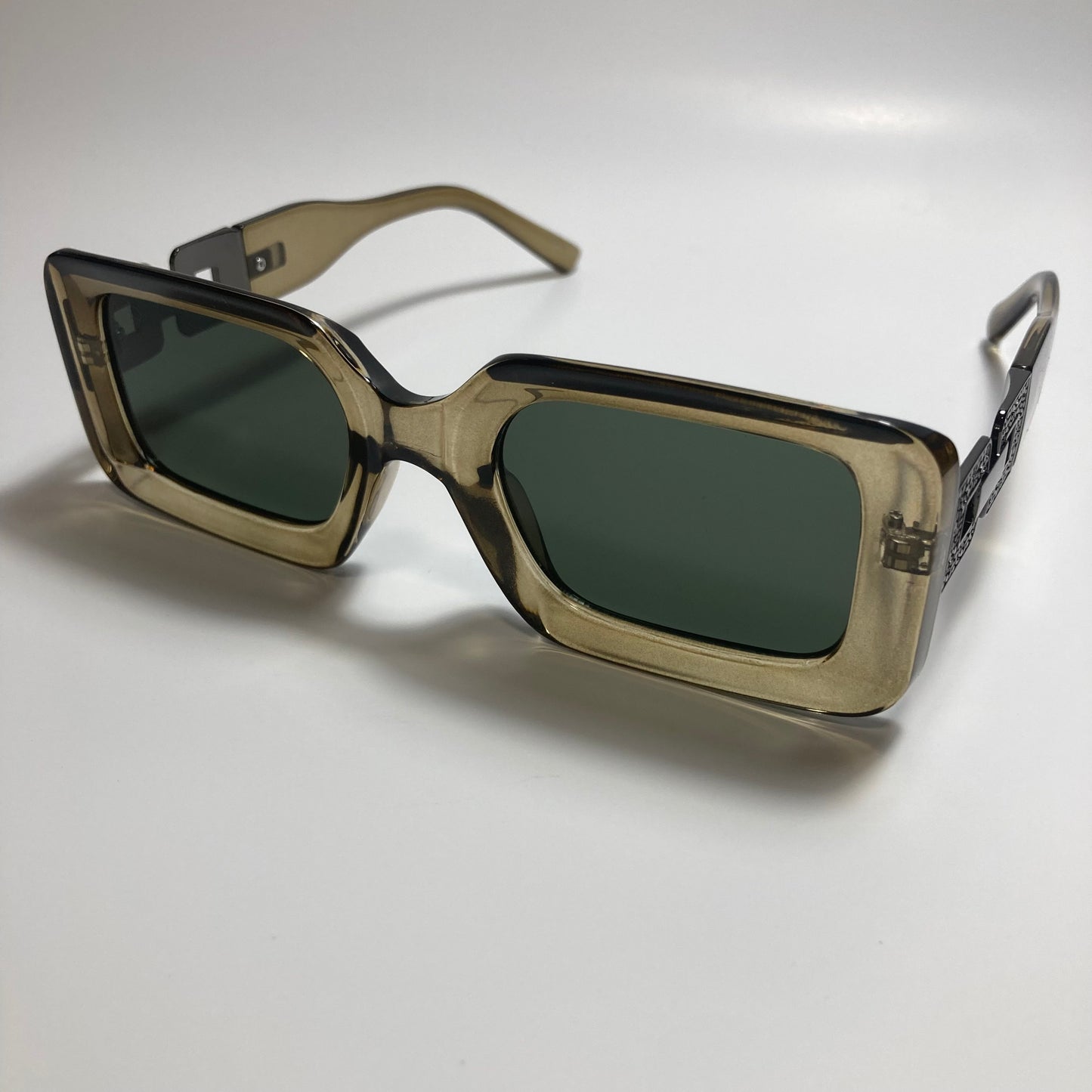 womens gray green and silver square sunglasses