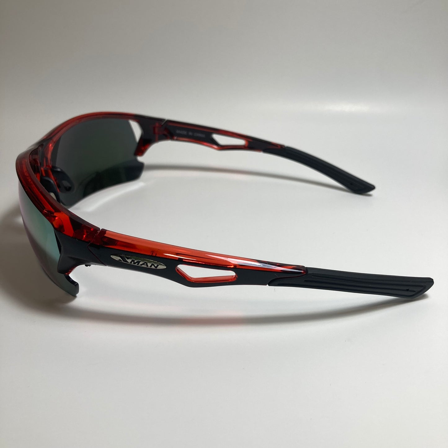 mens black red and yellow mirrored wrap around sunglasses