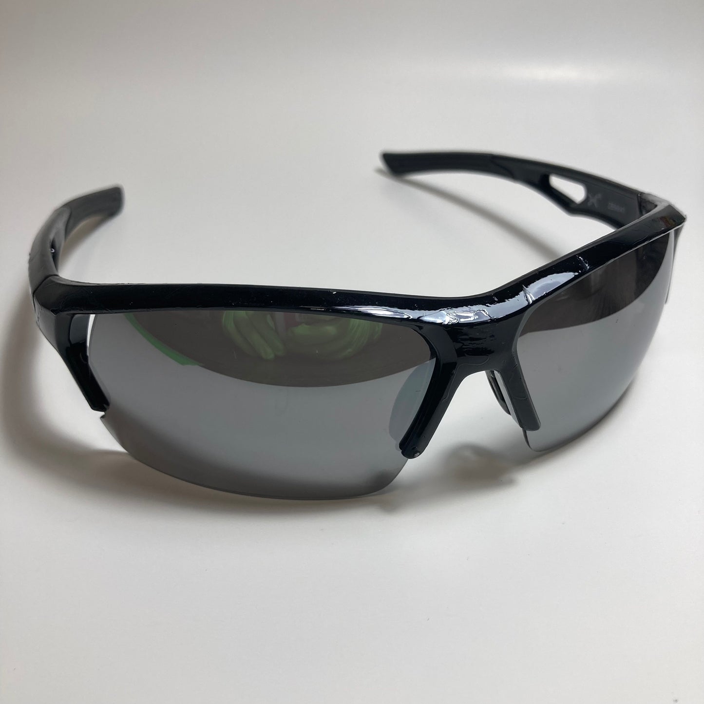 mens black and silver mirrored wrap around sunglasses