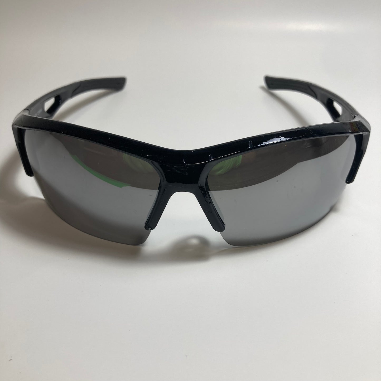 mens black and silver mirrored wrap around sunglasses