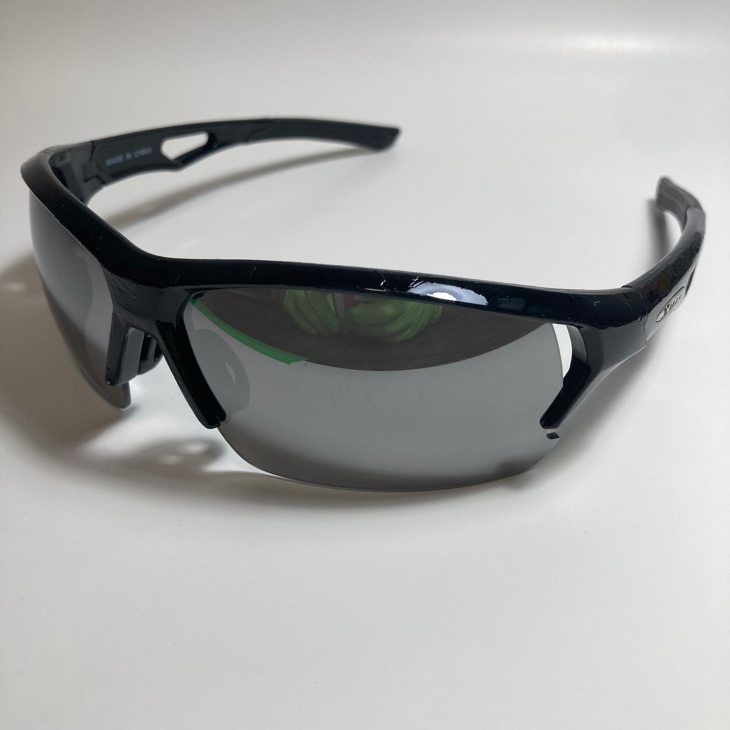mens black and silver mirrored wrap around sunglasses