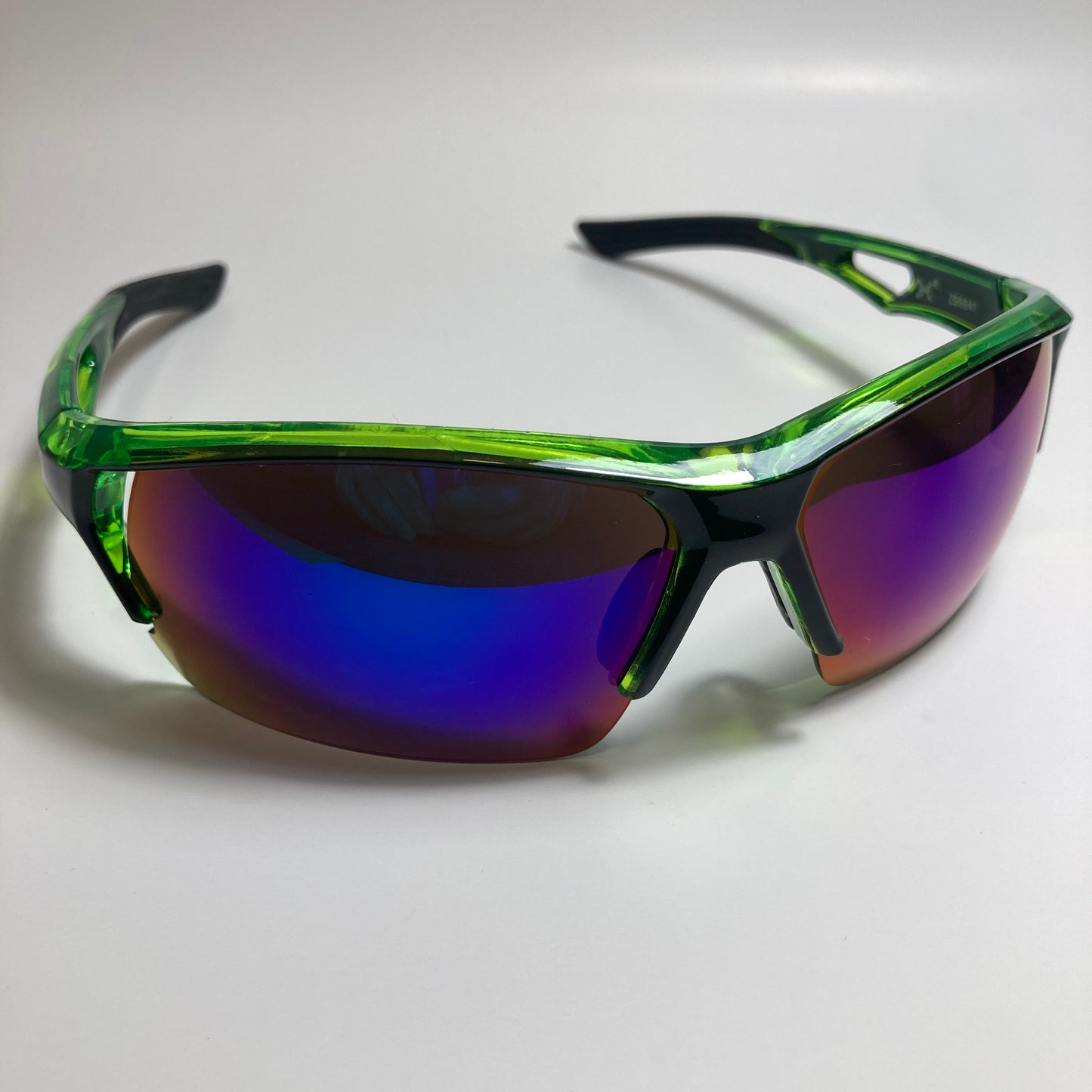 mens green blue and black mirrored wrap around sunglasses