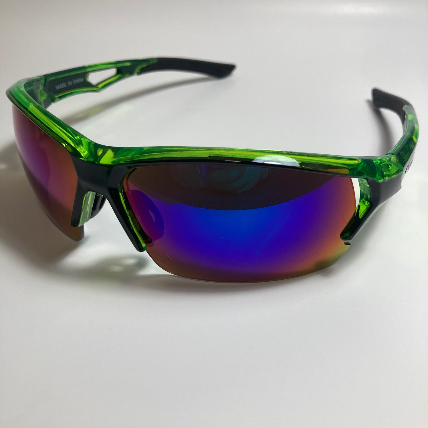 mens green blue and black mirrored wrap around sunglasses