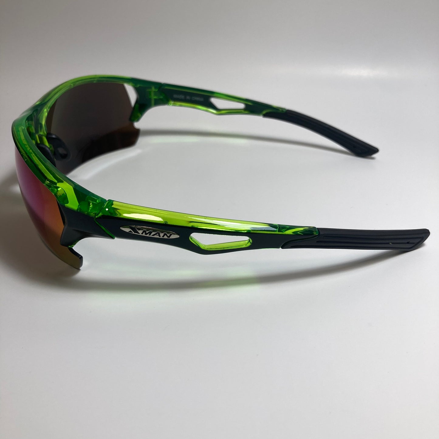 mens green blue and black mirrored wrap around sunglasses