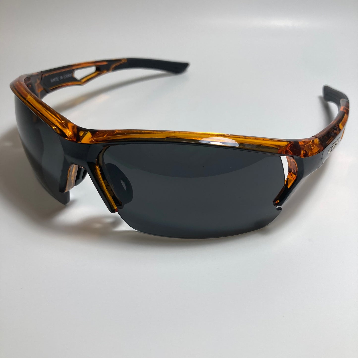 mens orange and black wrap around sunglasses