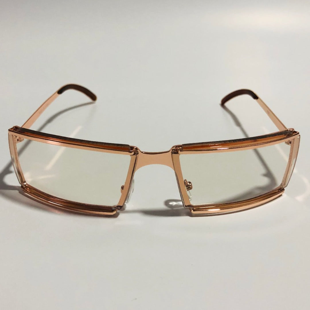 mens and womens gold wrap sunglasses with clear lenses