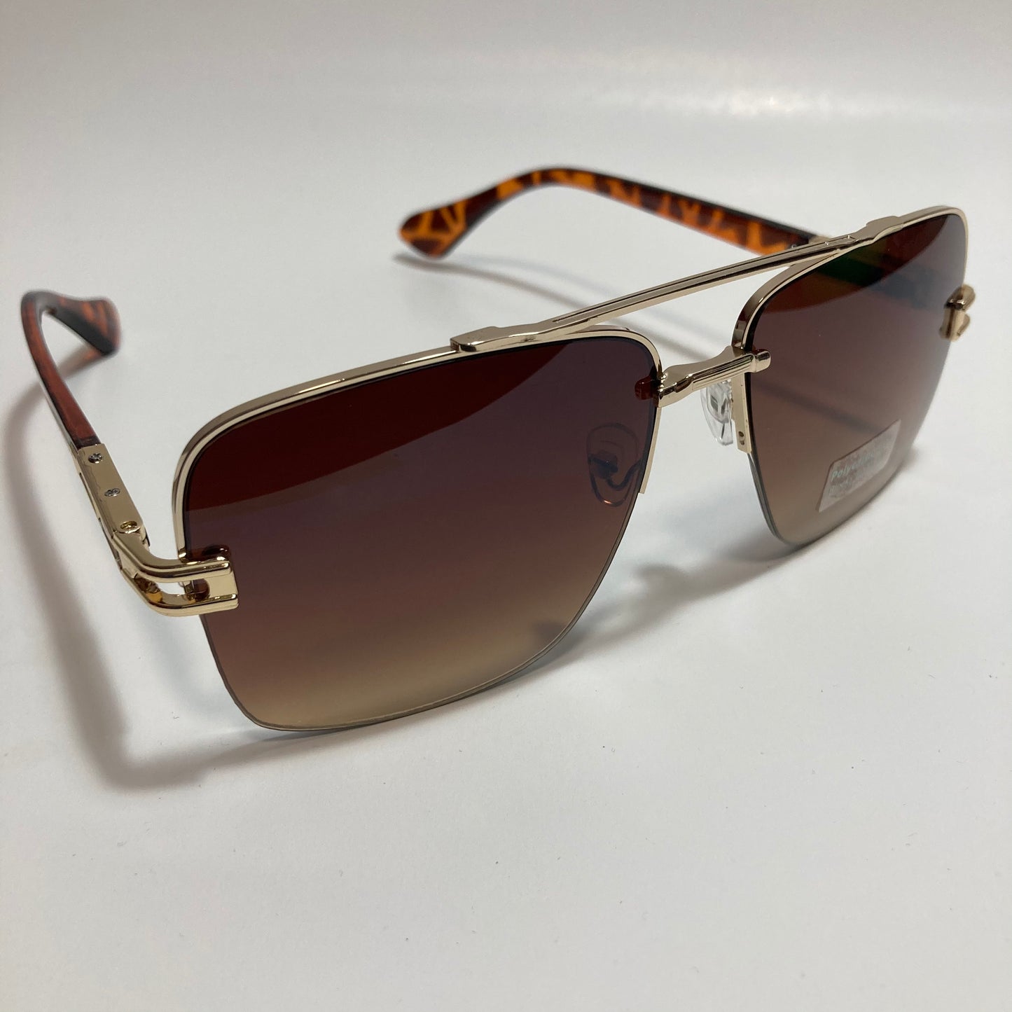 mens brown and gold square aviator sunglasses