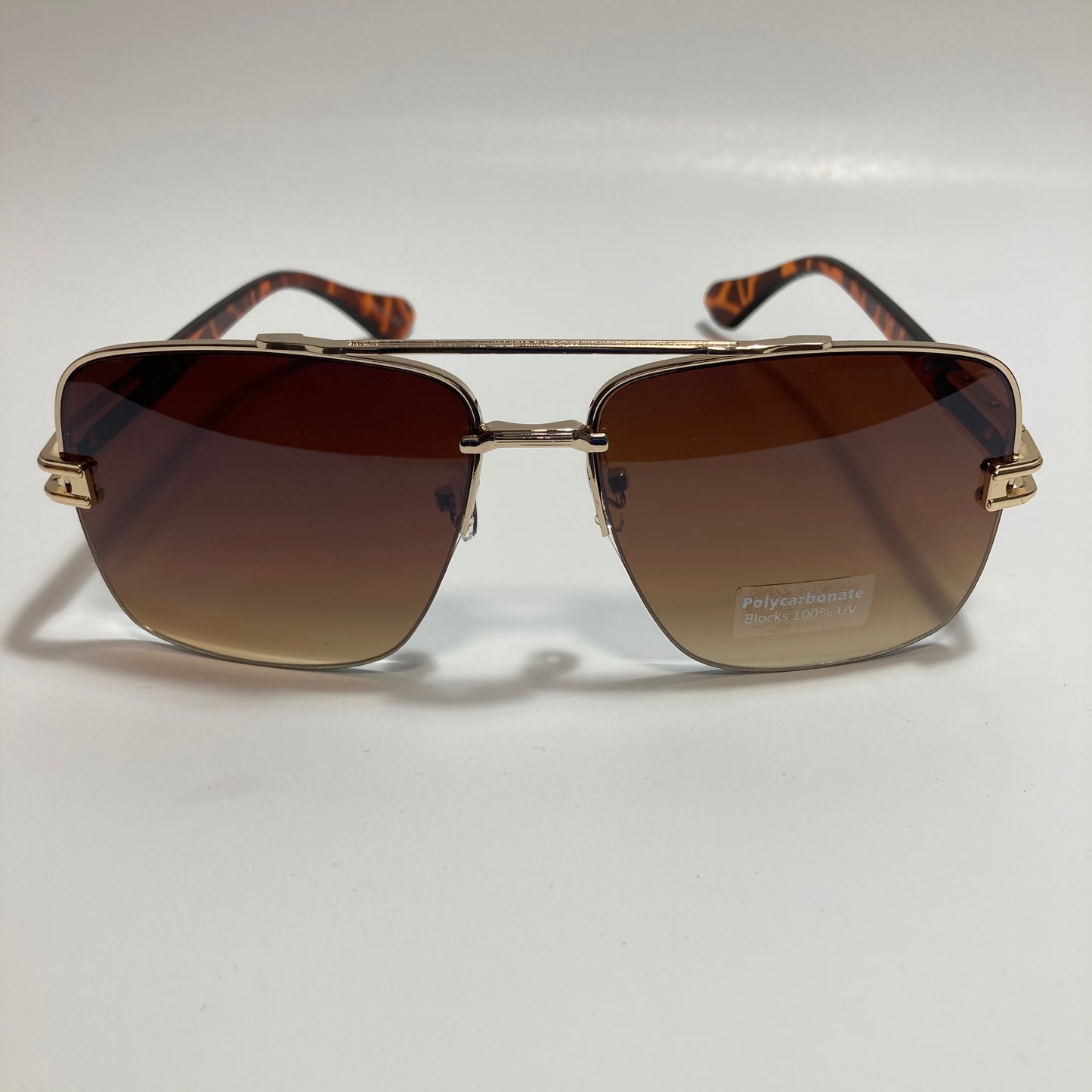 mens brown and gold square aviator sunglasses