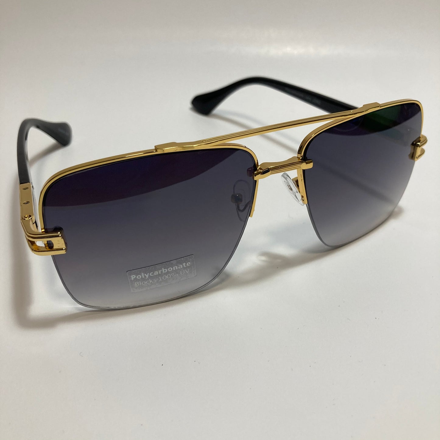 mens black and gold square aviator sunglasses