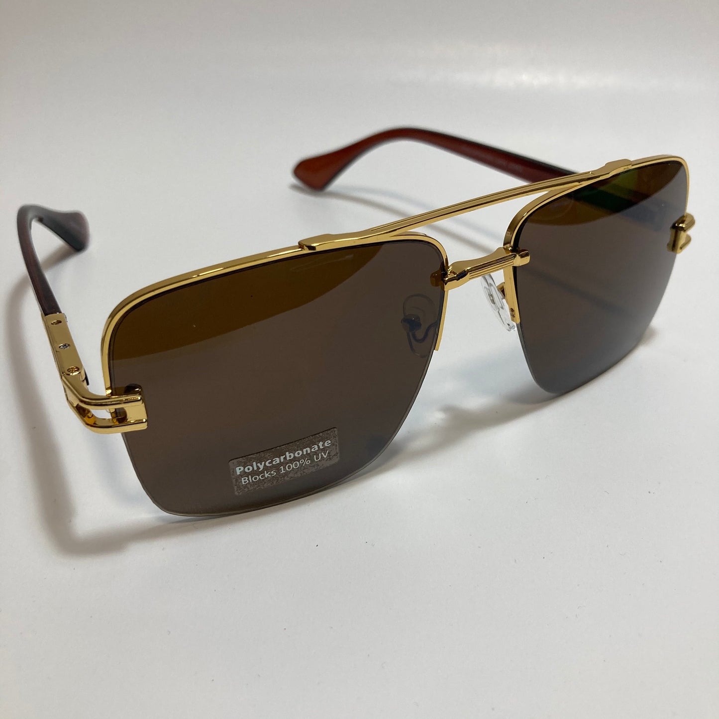 mens brown and gold square aviator sunglasses