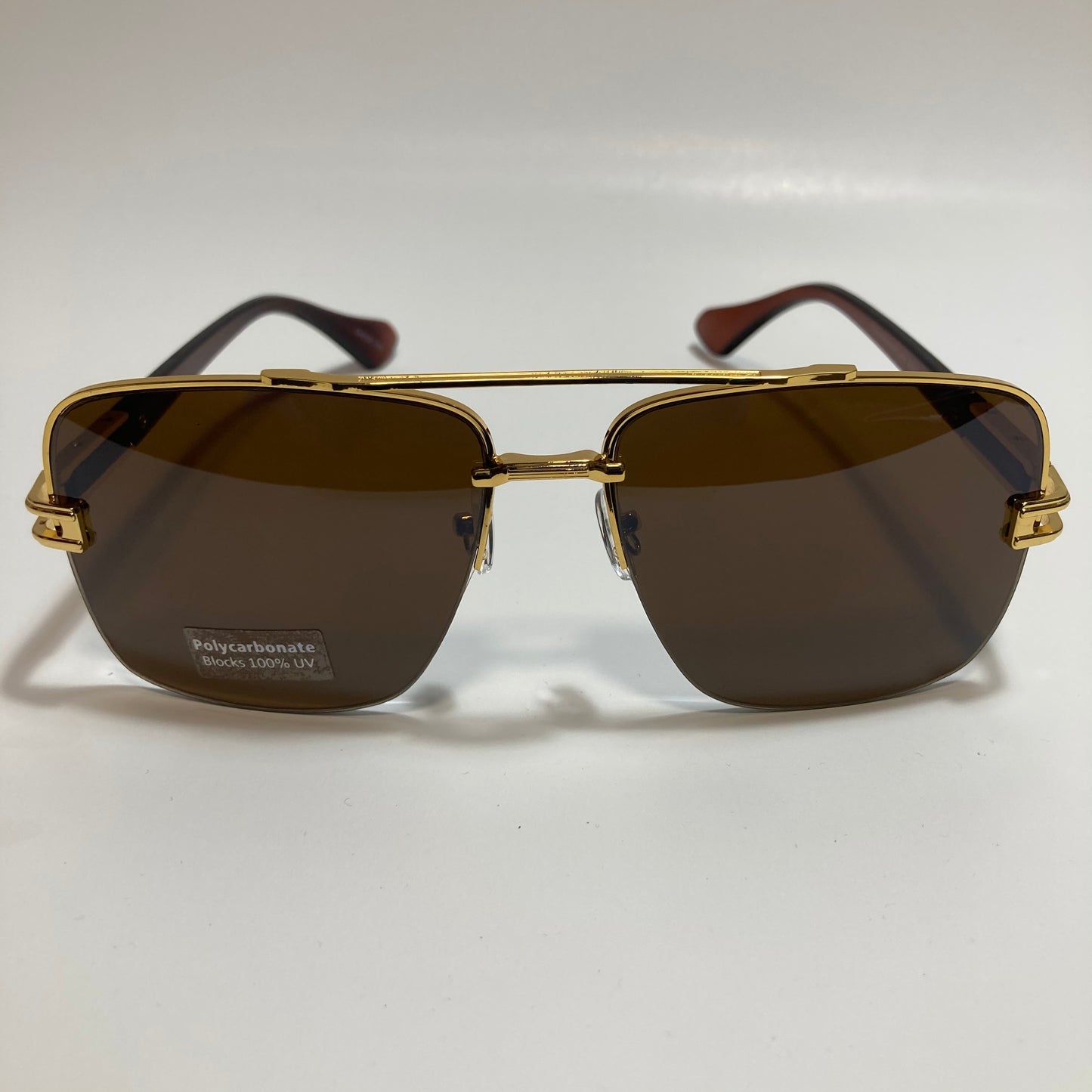 mens brown and gold square aviator sunglasses