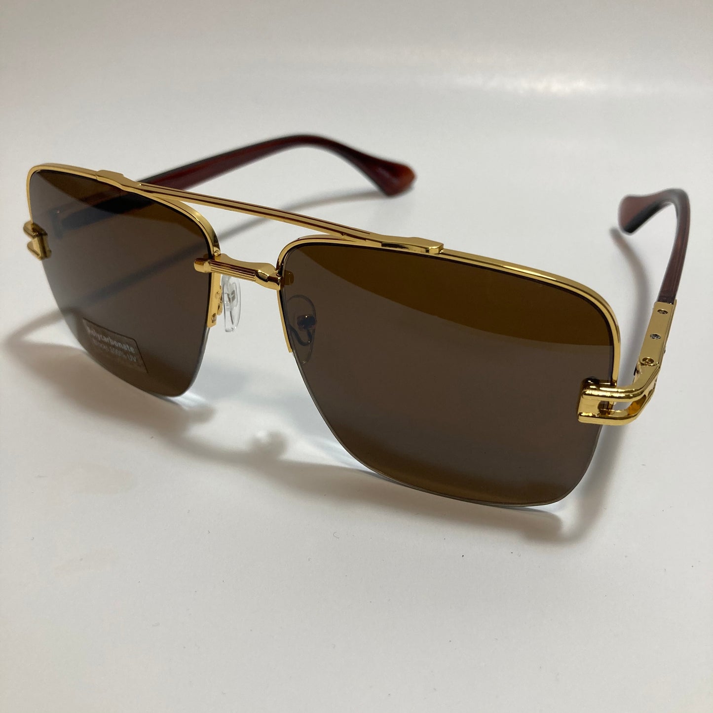 mens brown and gold square aviator sunglasses
