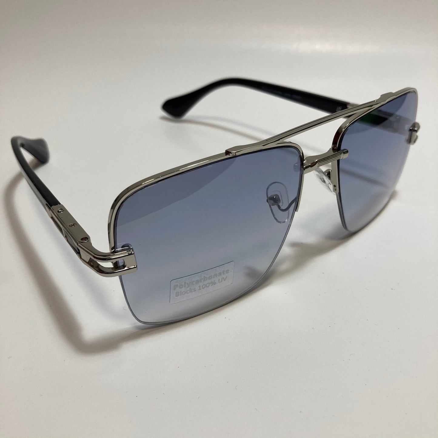mens blue and silver square aviator sunglasses
