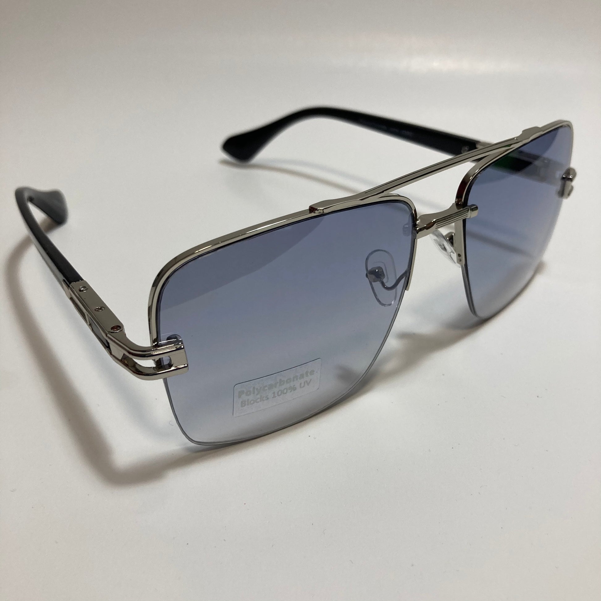 mens blue and silver square aviator sunglasses