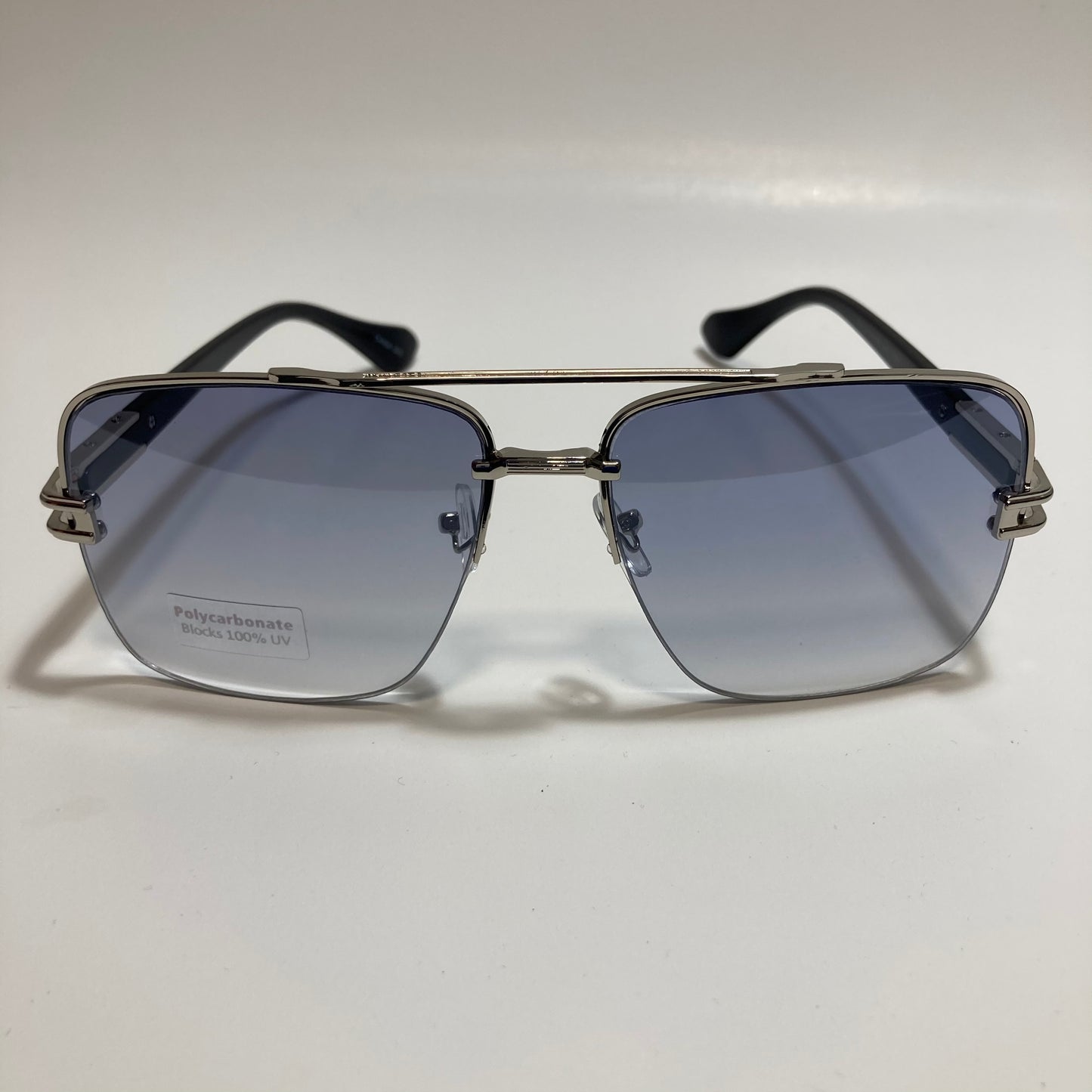 mens blue and silver square aviator sunglasses