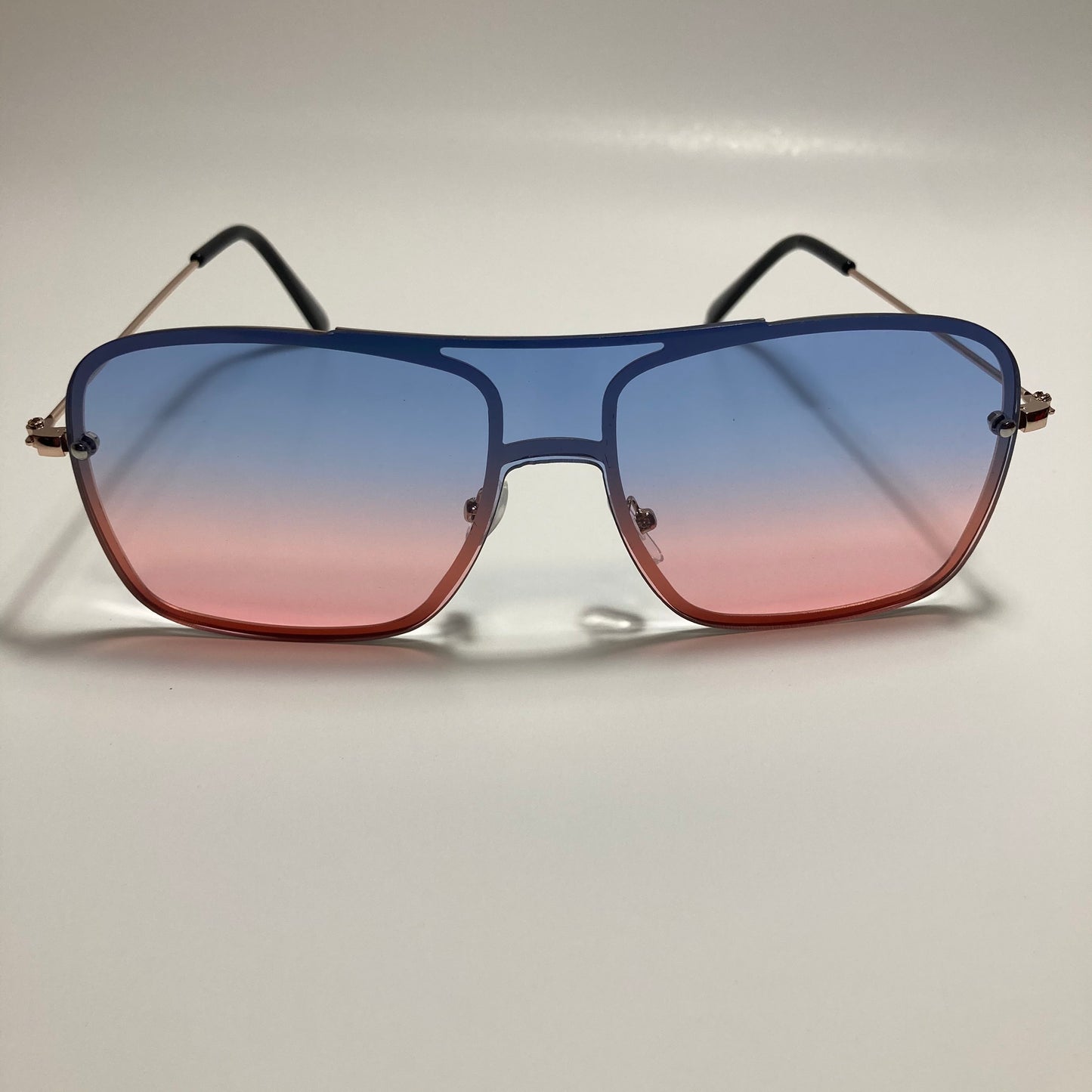 mens and womens pink blue and gold shield aviator sunglasses
