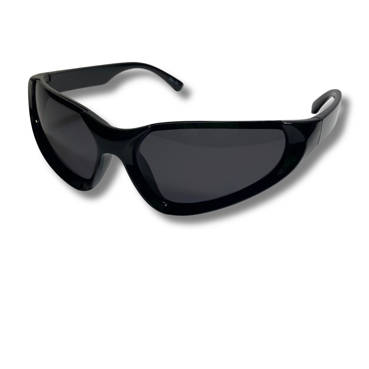 mens and womens black futuristic wraparound sunglasses